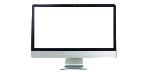 Modern Computer Monitor Mockup with white screen cut out. isolated on transparent background. Copy space.