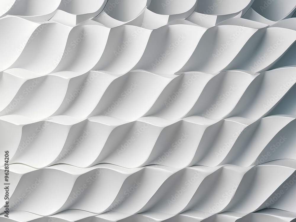 Poster smooth, layered pattern of white, rounded shapes that create a soft, flowing texture, reminiscent of