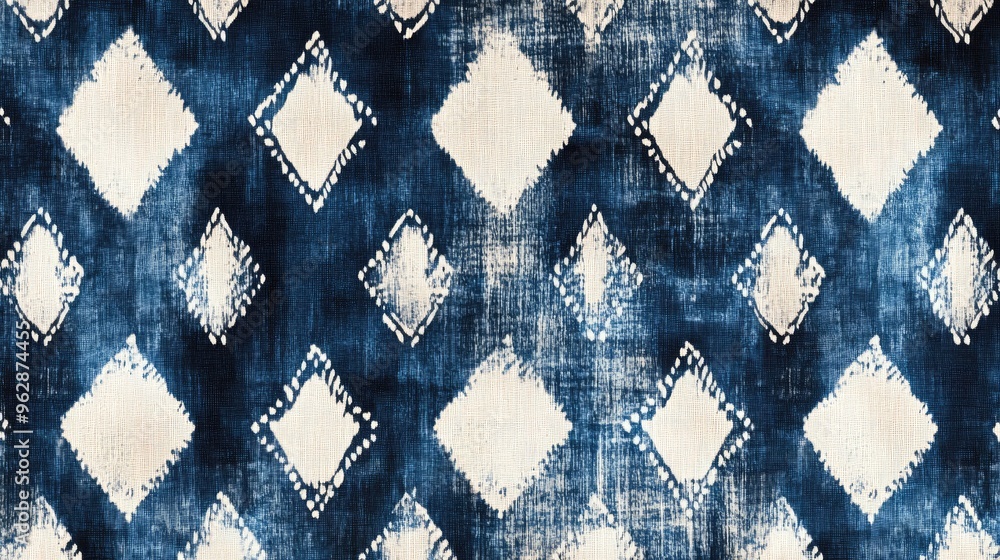 Poster a detailed digital rendering of a lao fabric pattern showcasing delicate ikat designs with bold, rep