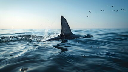 Fototapeta premium Shark Fin Emerging From Ocean Water