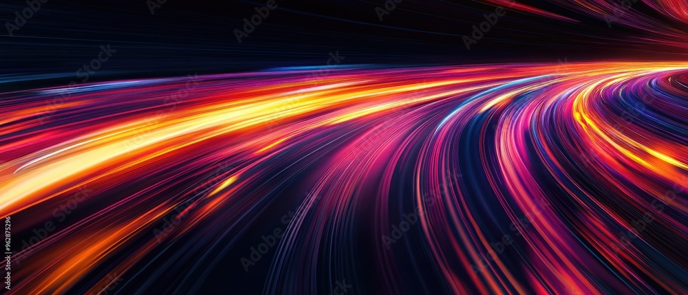 Poster abstract illustration showcasing dynamic movement of light and lines capturing the essence of speed 