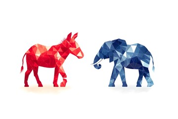 Obraz premium A donkey and an elephant, representing traditionally the Republicans and the Democrats, during the American elections
