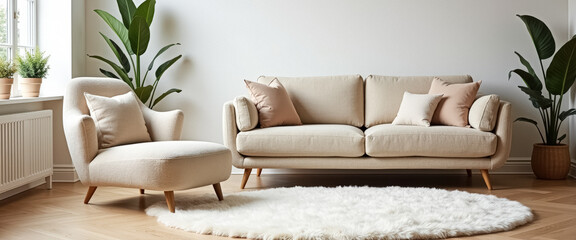 Cozy Living Room with Beige Sofa and Armchair