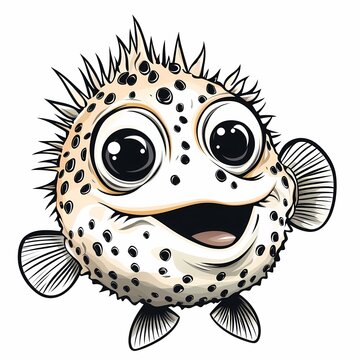 recommend clip art: A cartoon pufferfish with big eyes and a wide smile.
