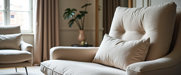 Cozy Beige Armchair with Pillow in a Modern Living Room