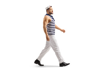 Full length profile shot of a sailor walking