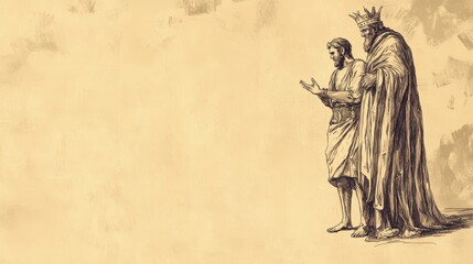 Fototapeta premium Calmness Overcoming Wrath: A Wise Servant Faces an Angry King, Symbolizing Peaceful Resolution in Ecclesiastes