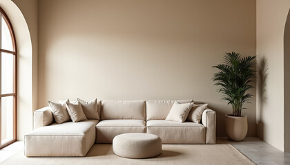 Beige Modern Sectional Sofa in a Minimalist Living Room