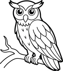 Owl line art vector illustration owl face in black and white style