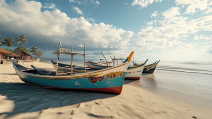Obraz premium Colorful Boats on a Sandy Beach