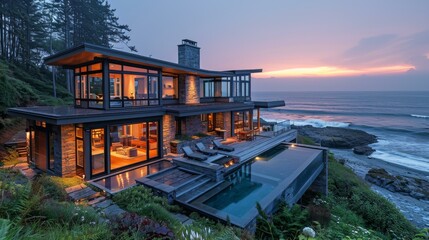 Fototapeta premium Stunning Modern Home with Infinity Pool and Ocean Views