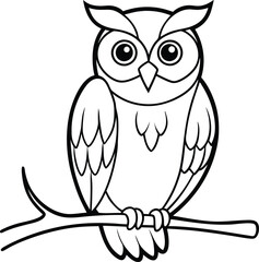 Owl line art vector illustration feathered owl wings in black
