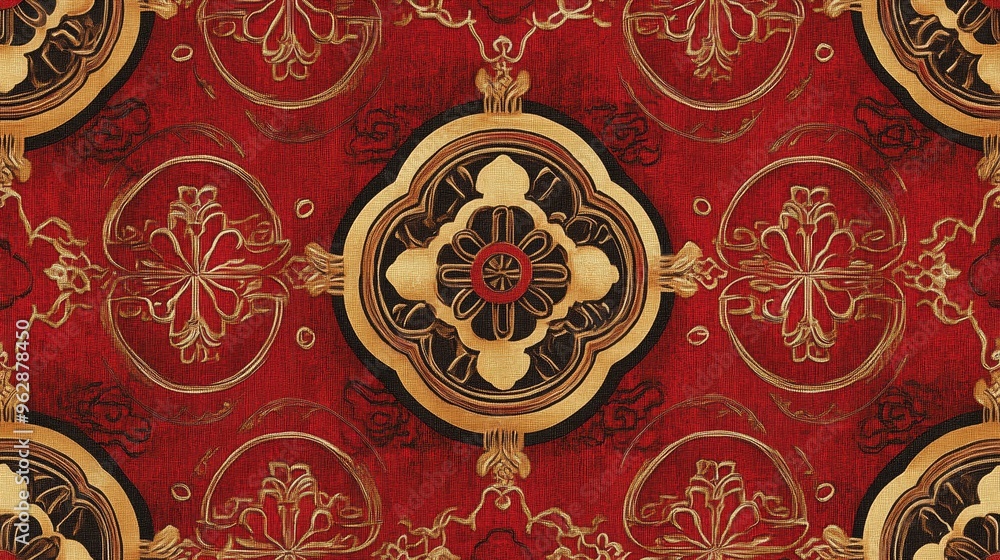 Aufkleber a high-resolution digital rendering of a chinese fabric pattern featuring elegant repeating patterns