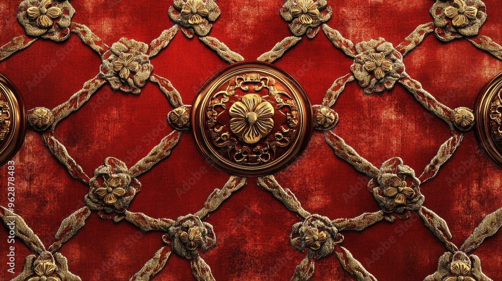 Aufkleber a high-resolution digital rendering of a chinese fabric pattern featuring elegant repeating patterns