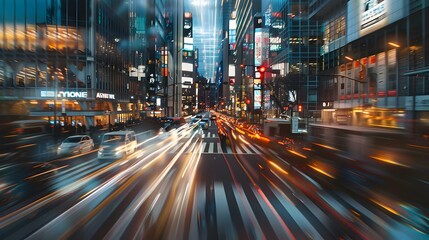 Obraz premium Night Lights and Urban Traffic in Tokyo