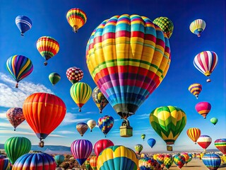 Obraz premium vibrant silhouette hot air balloons colorful flying high blue sky clear sunny warm joyful festive happy adventure celebration soft dreamy focus