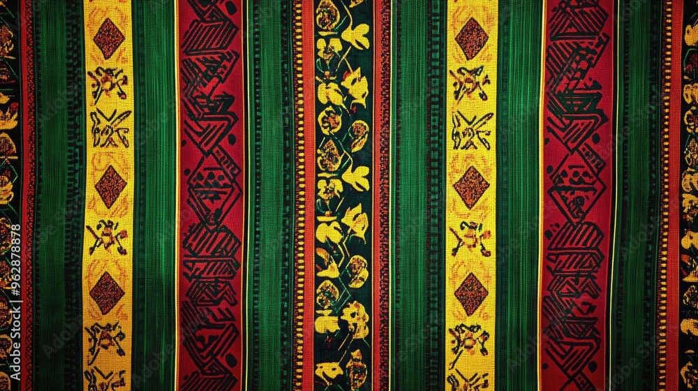 Aufkleber a high-resolution digital rendering of a ghanaian fabric pattern with intricate motifs and vibrant s