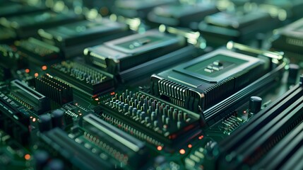 Fototapeta premium Close-up of a Computer Motherboard with Microprocessors
