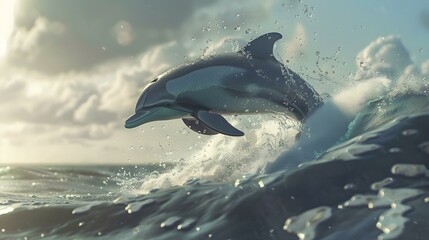 Fototapeta premium Dolphin Leaping Out of the Ocean Water