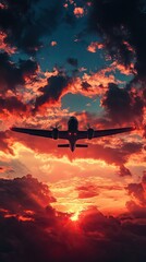 Naklejka premium Airplane in the sunset 