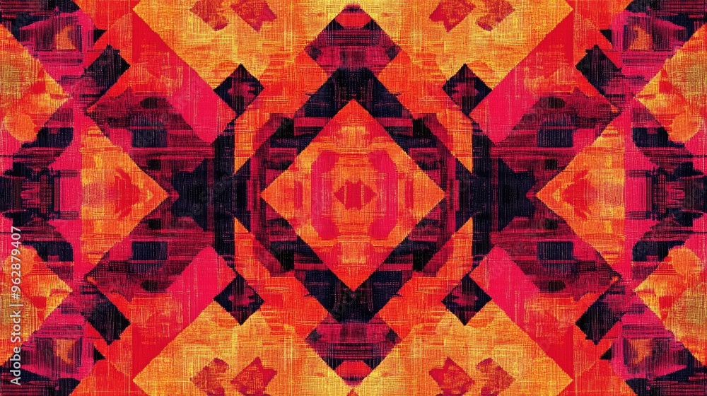Poster a high-resolution digital rendering of a lao fabric pattern featuring abstract geometric shapes in b