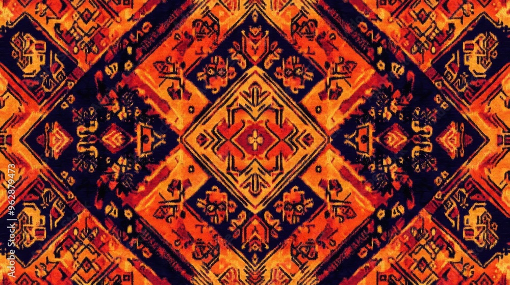 Aufkleber a high-resolution digital rendering of a lao fabric pattern featuring abstract geometric shapes in b