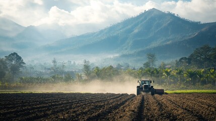 Obraz premium Tractor Working in a Field
