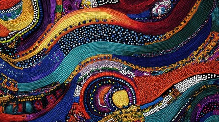 A high-resolution digital rendering of a South African fabric pattern featuring intricate beadwork-inspired designs in vivid colors, reflecting the richness of cultural traditions.