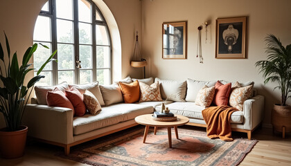 Fototapeta premium Modern Living Room with Cozy Sofa and Natural Light