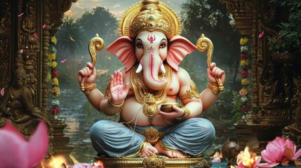 Fototapeta premium Ganesha, Ganesha celebration, Incense, Modak and Modak sweets