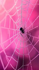 Bright pink background with cute spider web designs