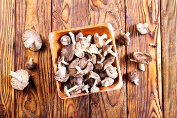 Beautiful edible forest mushroom in bowl