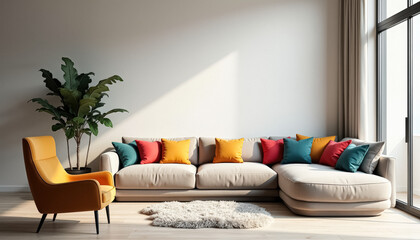Cozy Living Room with Sectional Sofa and Plant