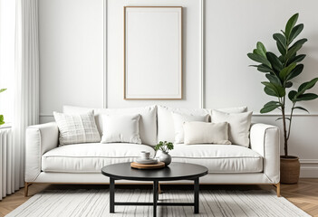 White Sofa and Coffee Table in a Minimalist Living Room