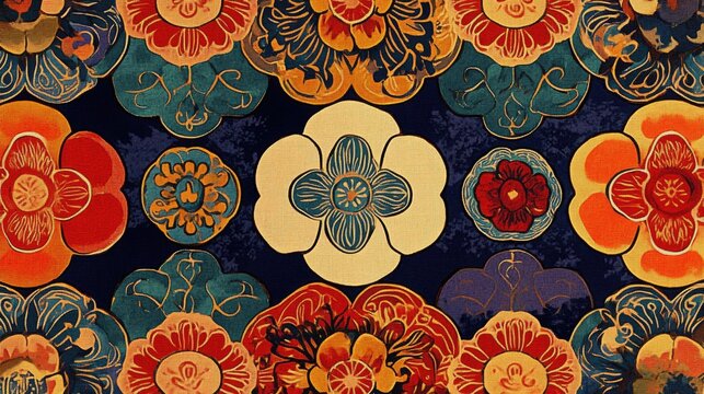 A high-resolution digital rendering of a Vietnamese fabric pattern with bold, repetitive motifs inspired by traditional designs, perfect for modern and cultural textile use.