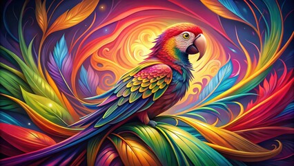 Obraz premium vibrant tropical parrot amidst swirling abstract vector shapes twilight hues