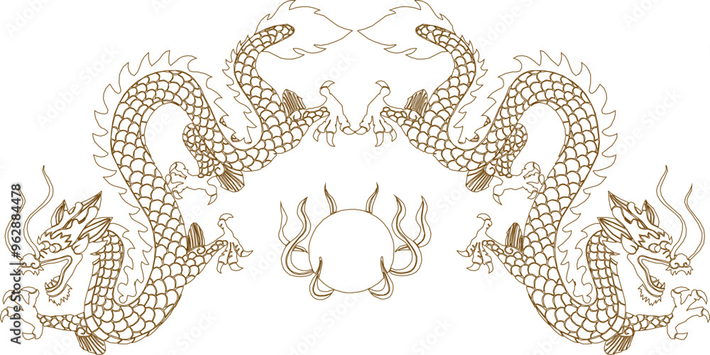 Wall mural sketch vector illustration silhouette design detail ornament decoration mythological animal flying d