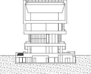 Sketch vector illustration silhouette drawing architectural engineering design modern house building abstract deconstruction