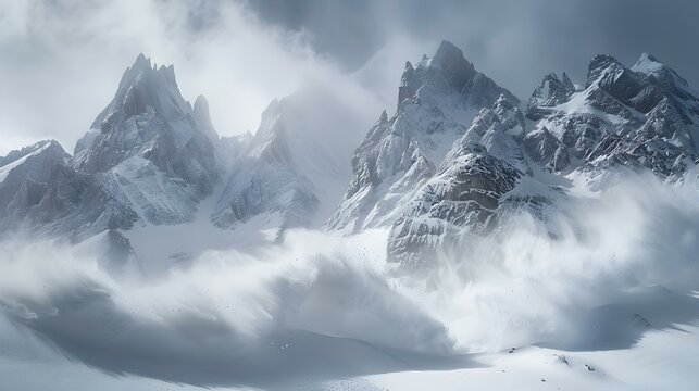 Snow-Covered Mountains with Avalanche