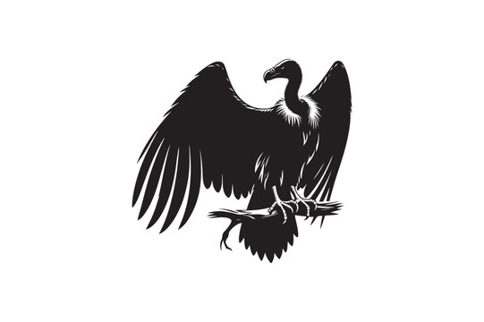 black vulture perched, wings spread clip art preview