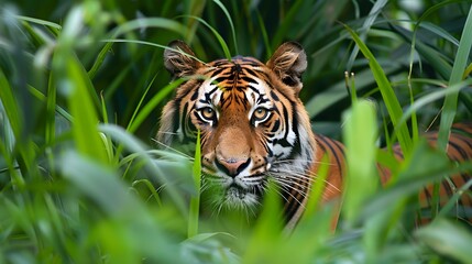 Obraz premium Tiger in the Jungle A Close-Up Look at a Predator
