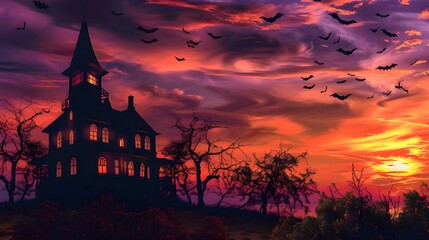 Halloween themed witch castle in halloween day scarey 