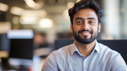 Obraz premium Young handsome indian businessman developer, manager or corporate employee