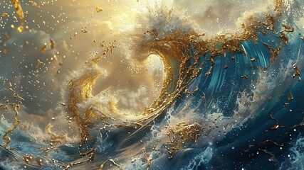 a painting of a wave with the title of the wave.