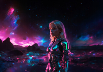 Obraz premium Future humans with quantum computing.