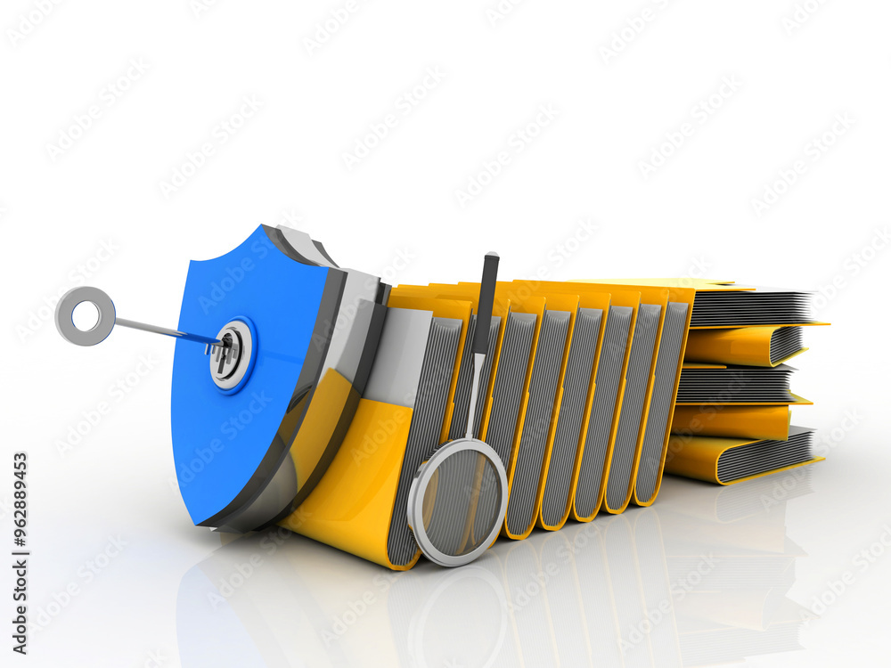 Poster laptop folder with shield. isolated 3d rendering image