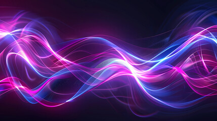 Neon futuristic flashes on black background. Motion light lines backdrop. For banner, postcard, illustration.