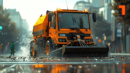 Street Cleaning Truck in Action