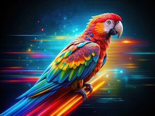 Obraz premium vibrant parrot emerging from glitch art vector code futuristic atmosphere