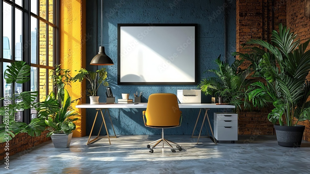 Poster a modern office environment with inclusive design elements for accessibility the room hosts internat